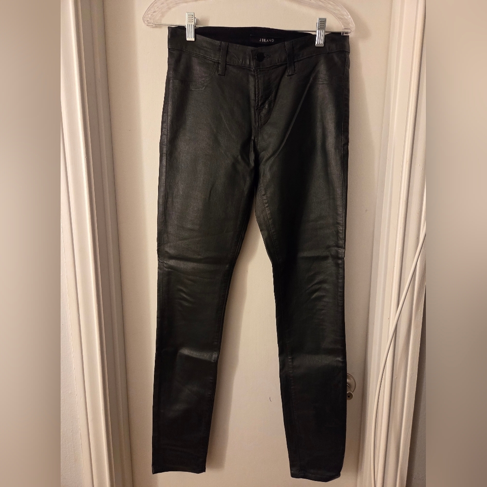 J Brand Women's Skinny Wax Coated Black Tar Jeans Sz 27